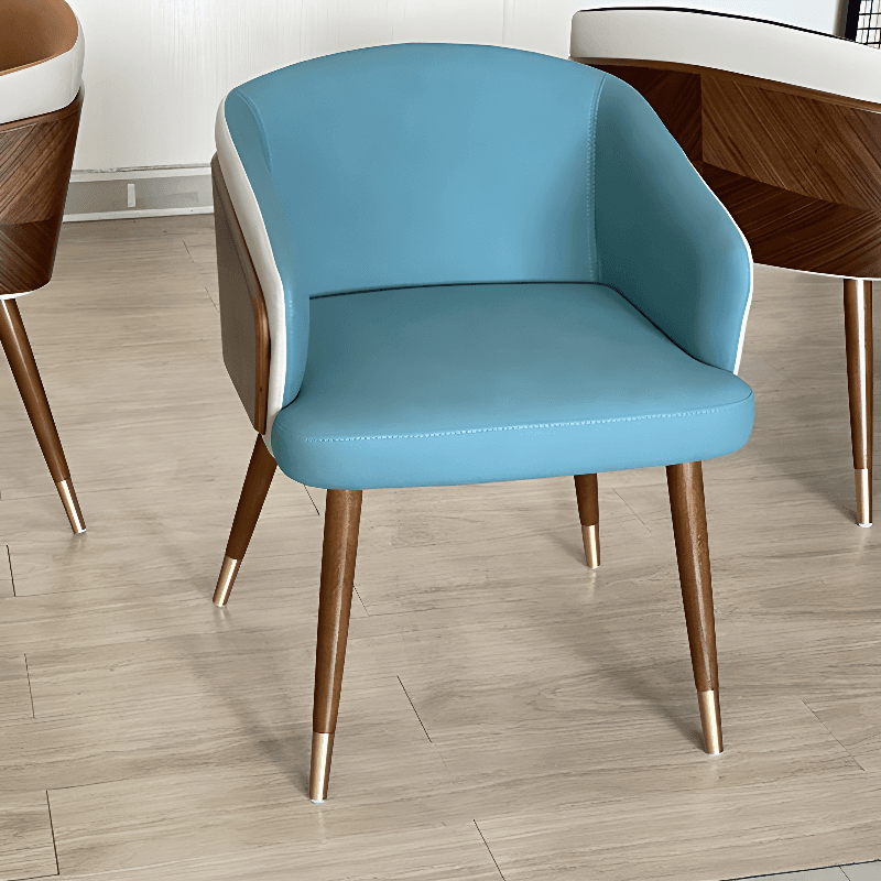 Bordered Reliable Upholstered Arm Chair with Solid Back and Wooden Legs for Dinette in a Lavish Style - image 13