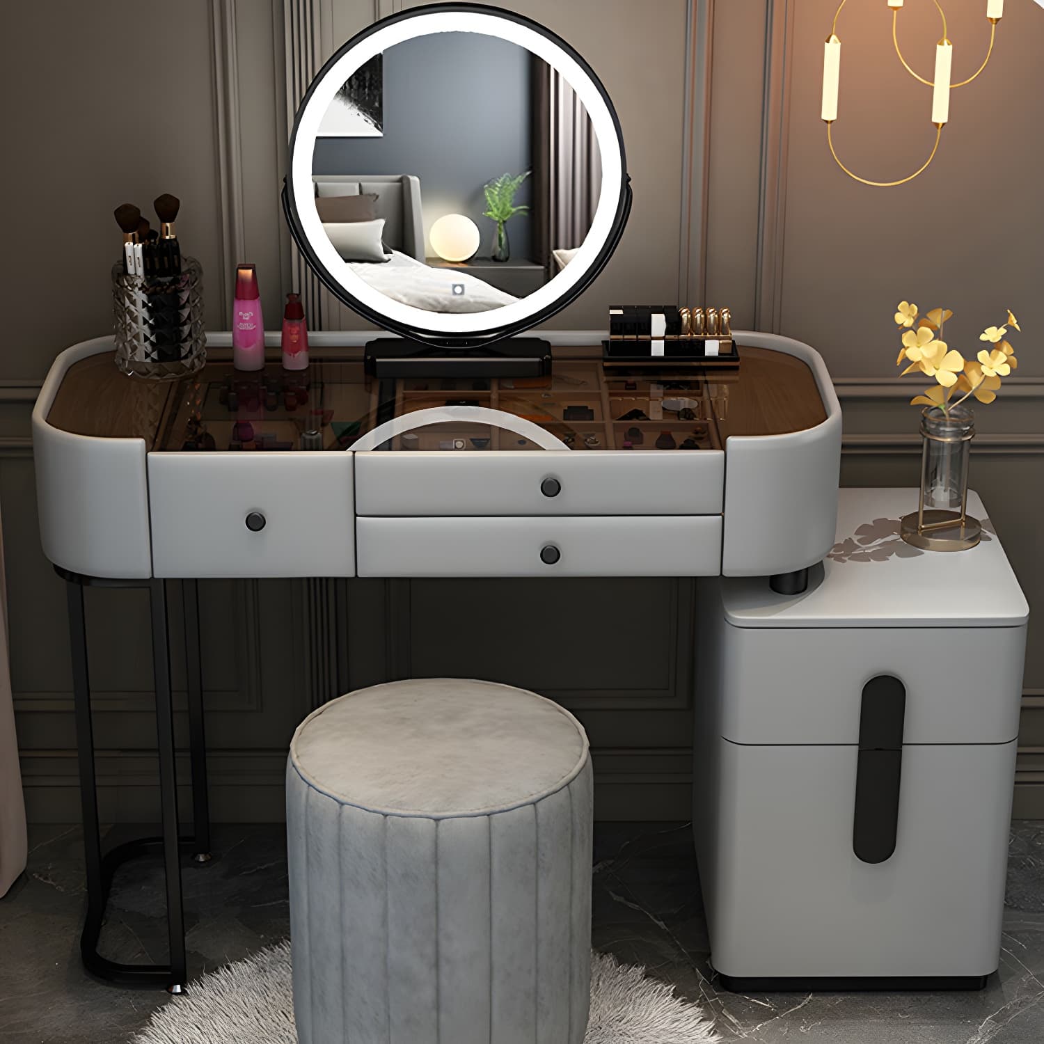 5-Drawers Vanity Desk Modern Stone Top Vanity Dressing Table - image 10