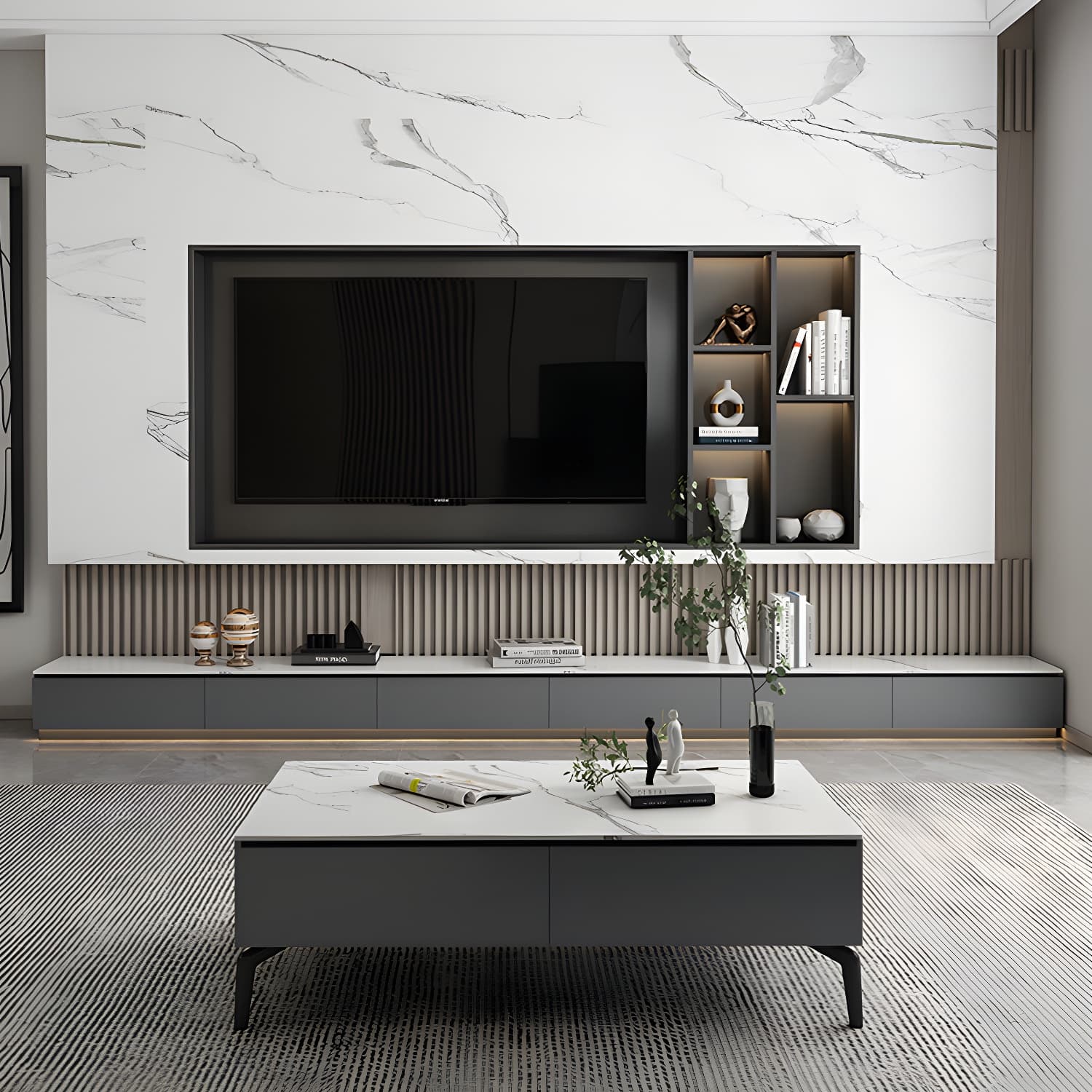 Modern Wall-mounted TV Stand Stone Enclosed Storage TV Cabinet with Drawers - image 10