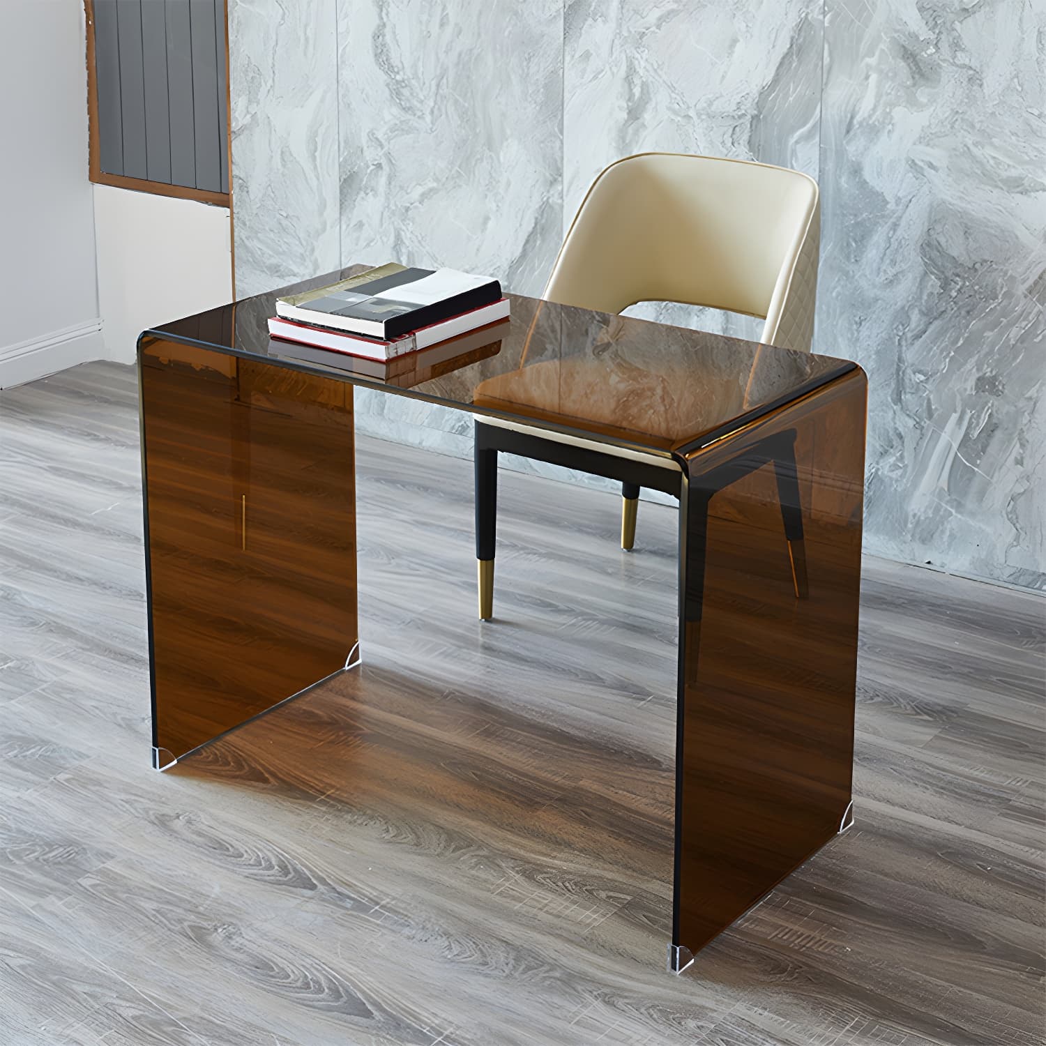 Brown Glass Sled Coffee Table Modern Rectangular 1 Single Cocktail Table - image 12