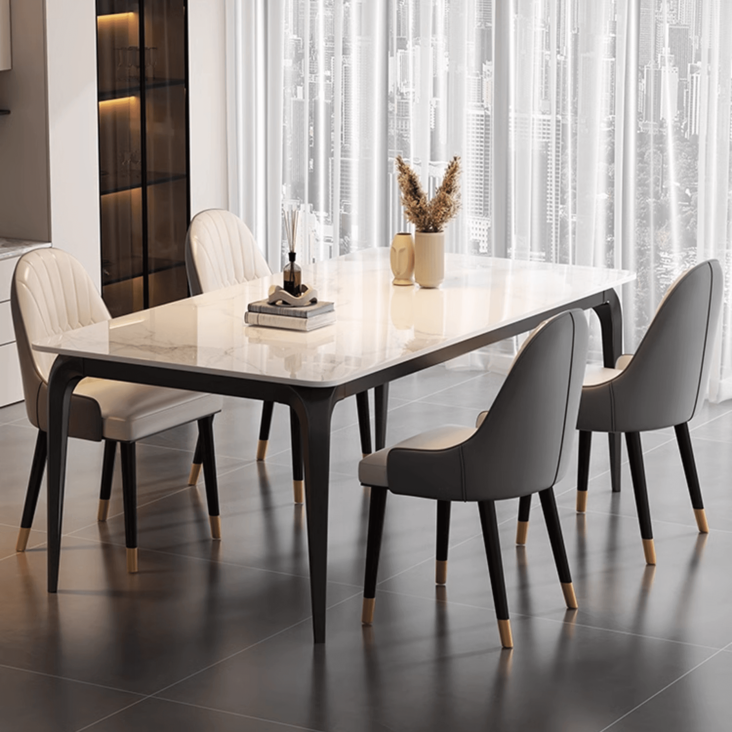 Trendy White/Charcoal/Light Gray Rectangle Scratch Resistant Sintered Stone Top Dining Table for 4/8 People/Seats 6, Standard Table Height - image 10