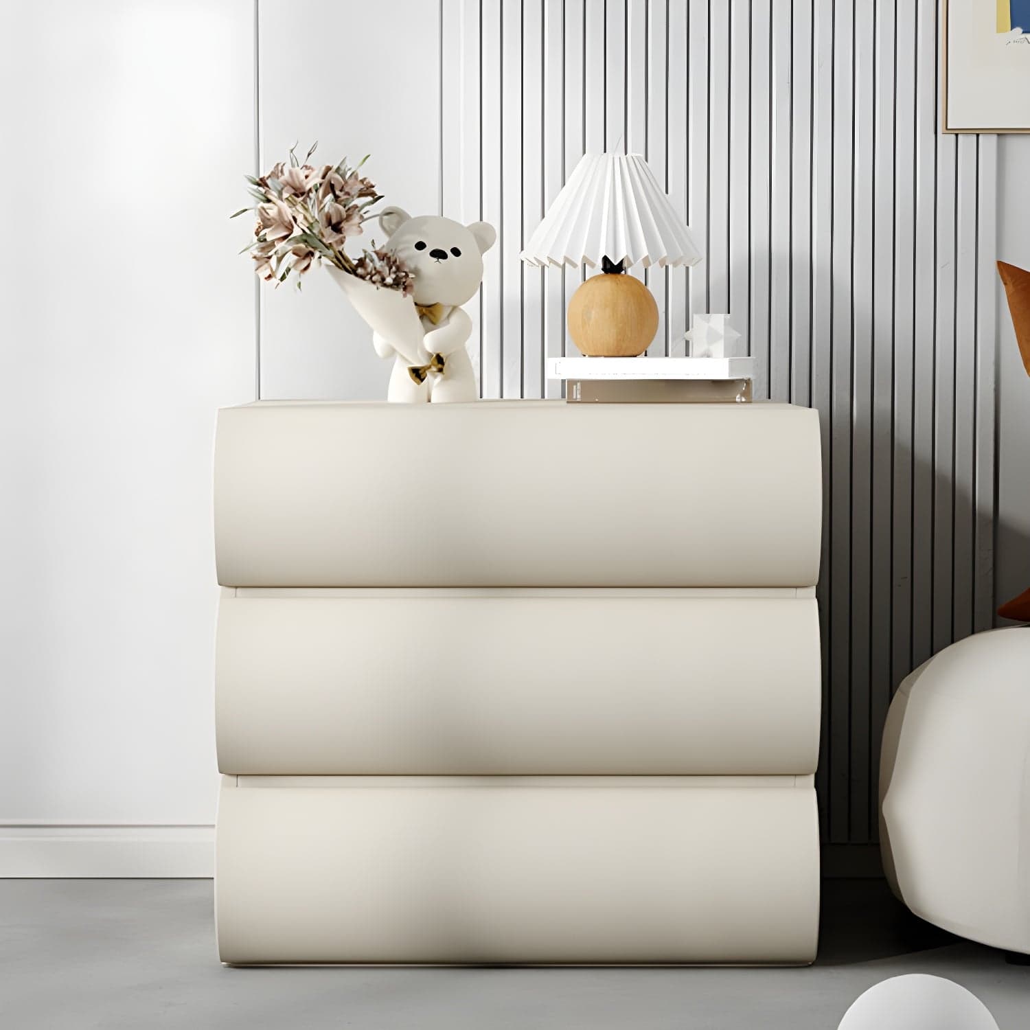 Modern Wood Nightstand with Drawer Storage in Faux Leather - Small Size - image 5