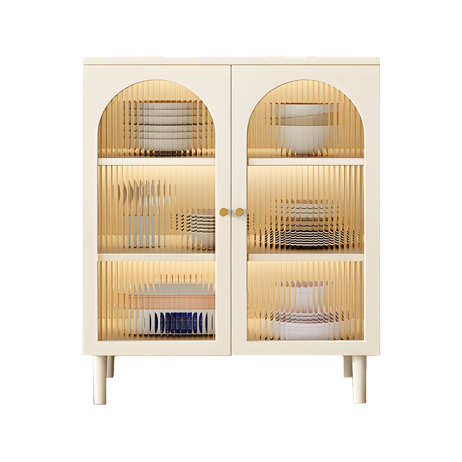 Modern White Engineered Wood Shelves Included Sideboard with Cabinets and Doors - image 7