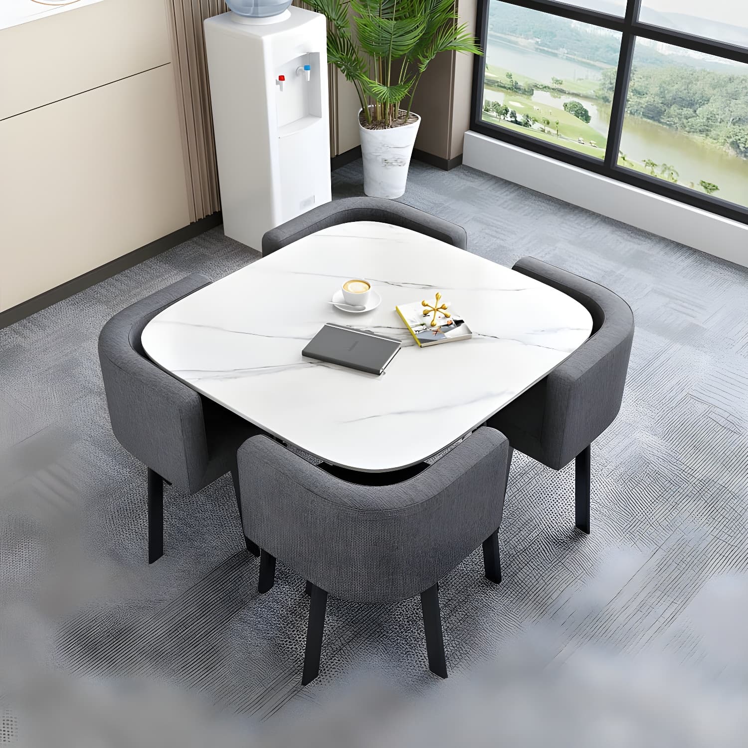 5 Piece Square Shape Contemporary Style Dining Room Chair and Table Set