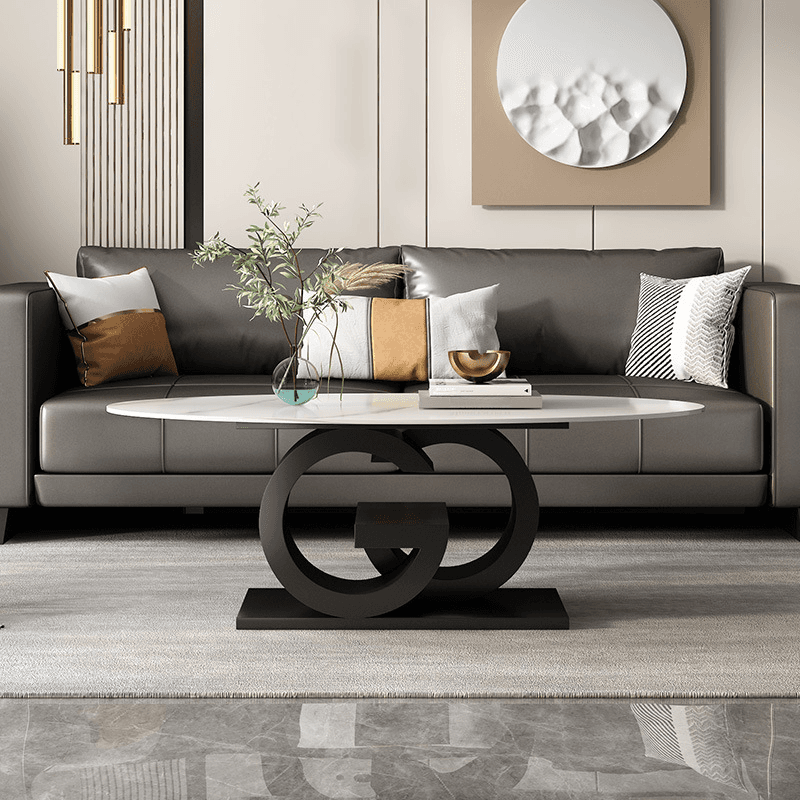 Contemporary Design Single Slate Oval Coffee Table with Abstract Base in Midnight Black/Gray/Chalk - image 5