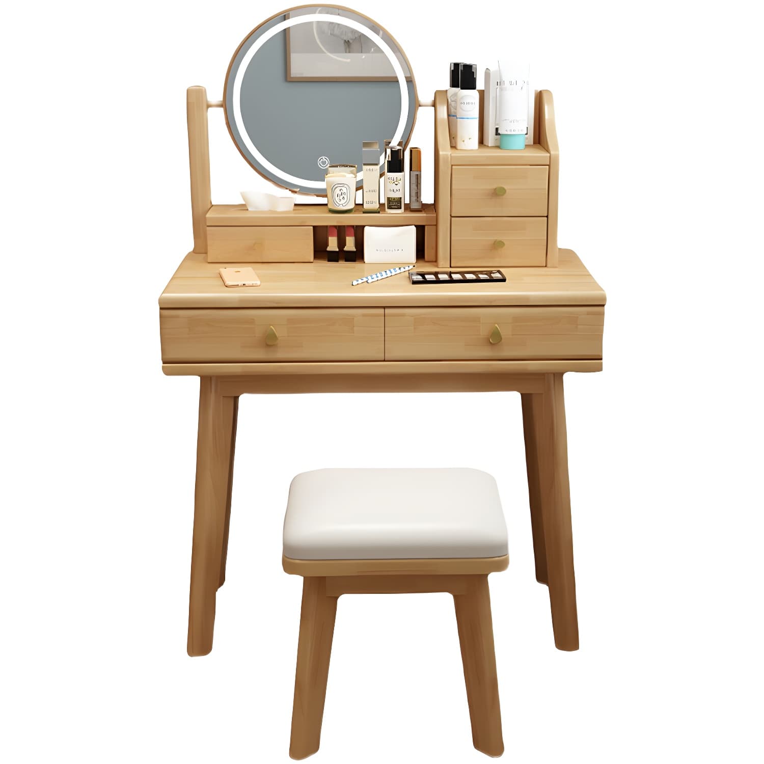 Scandinavian Solid Wood Table Makeup Vanity with Mirror and Drawers - image 7