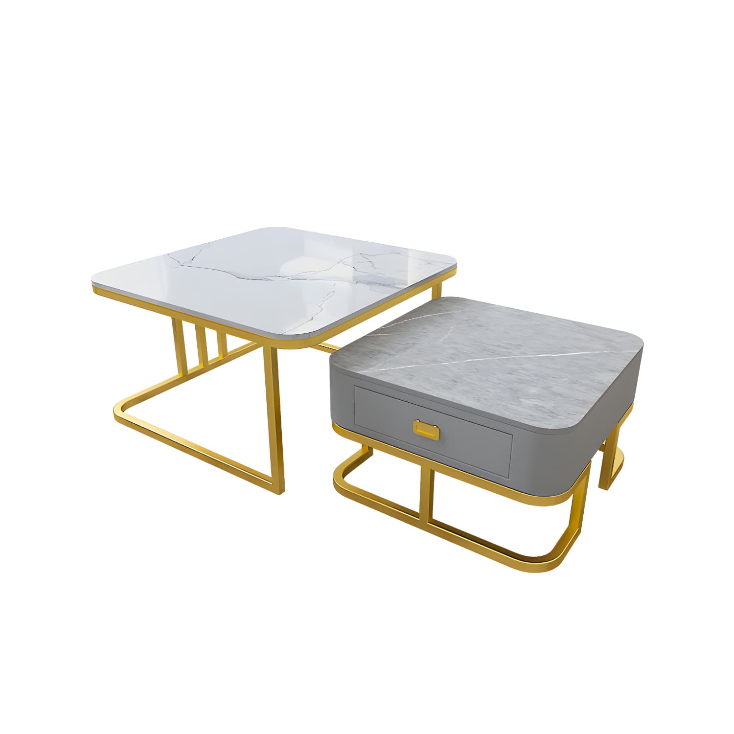 Round Slate/ Glass Coffee Table Frame 2 Nesting Cocktail Table with Storage - image 8