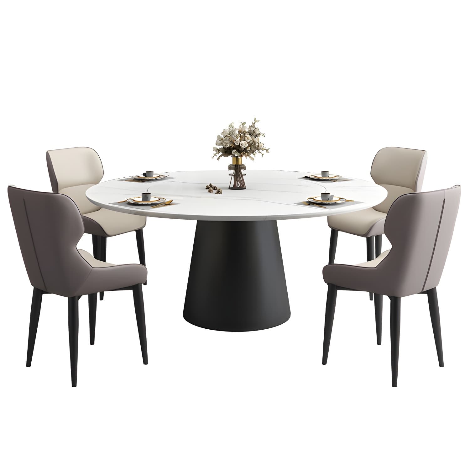 Modern Round Dining Table White and Black Metal Base Convertible Dining Table - image 11