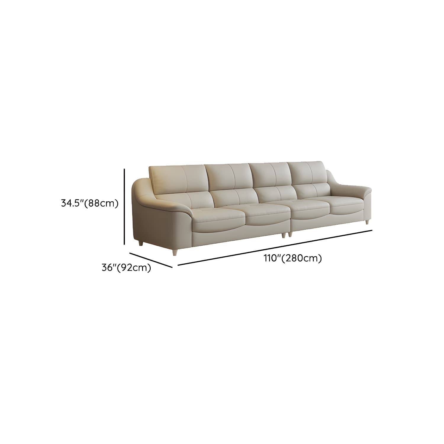 Beige Genuine Leather Modern Stationary Sectional Sofa with Wood Frame - image 16