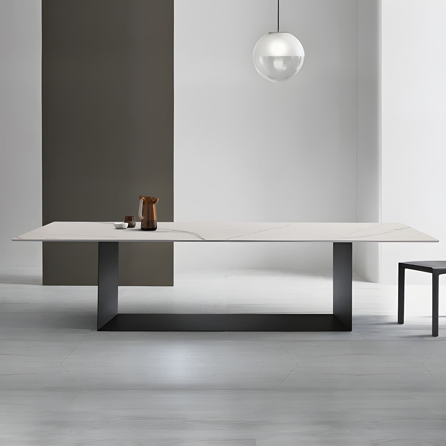 Rectangular Sintered Stone Dining Table Modern Furniture with Steel Base for Home - image 5
