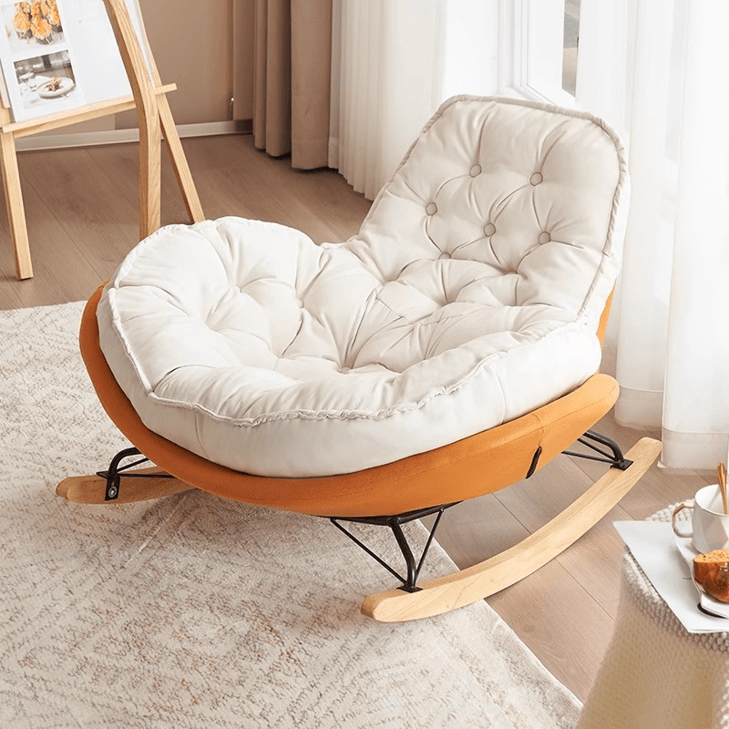Modish Rocking Couch Chair with Spindle Back, Flannel Upholstery, Padded Design, Rear Support, and Stationary Base - image 4