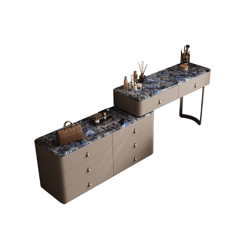 Multi-Purpose Tan Vanity Set with Lighting, Scalable Push-Pull, Adjustable Touch and Brightness