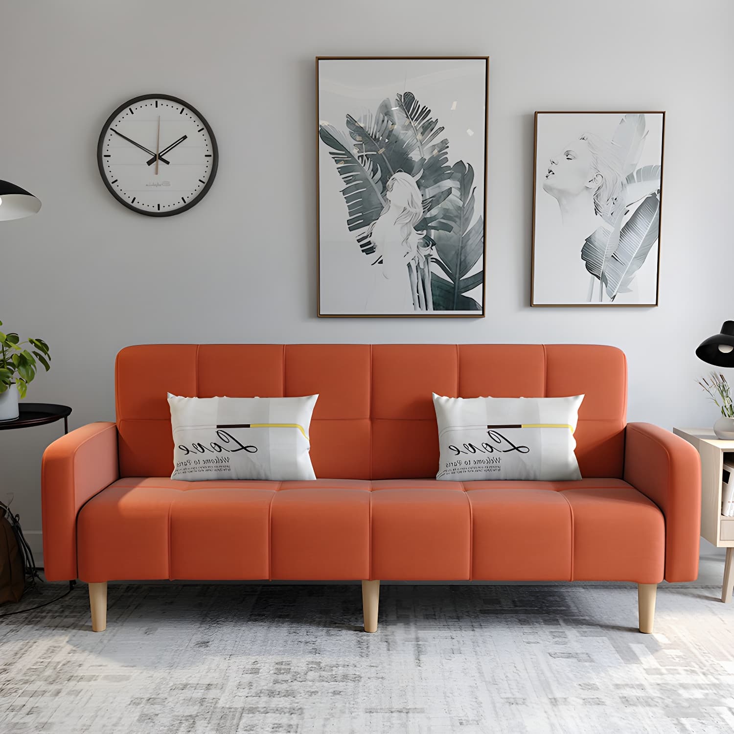 Living Room Linen Chesterfield Sofa with Wooden Legs Square Arm Loveseat - image 10