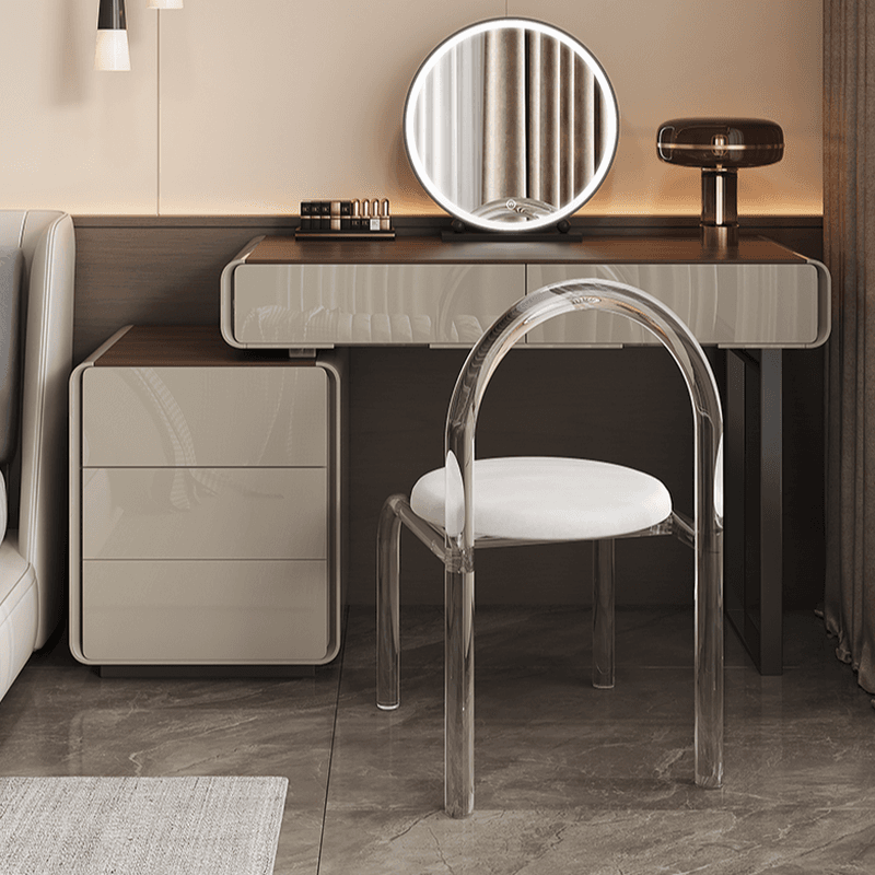 Modish Large/Standard Vanity Set in Gray with 5/8 Drawers, Polymer Frame, Mirror Lights, and Chair - image 3