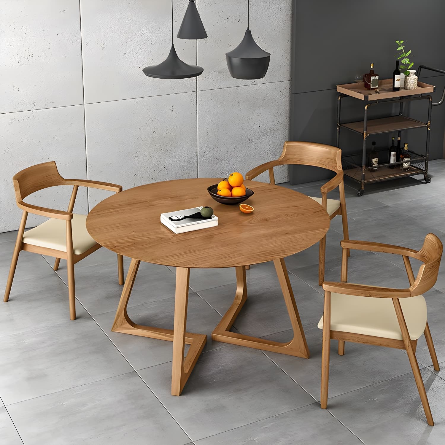Modern Style Round Solid Wood Dining Set 1/2/4/5 Pieces Dining Set for Dining Areas