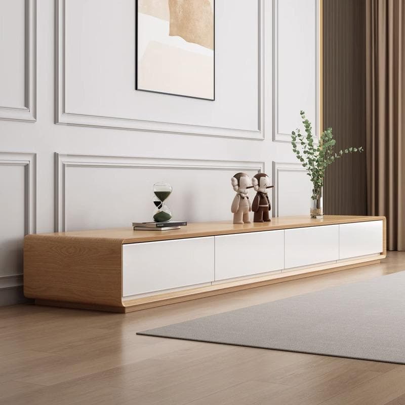 Contemporary Oblong Wood TV Stand in Natural and White with Drawers