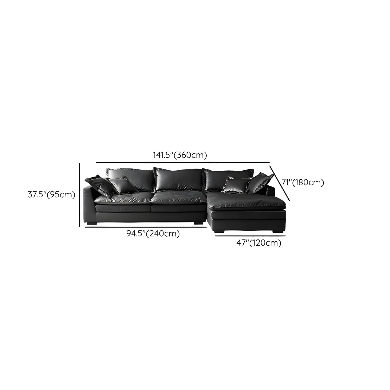 Modern Black Stationary Sectional Sofa with Wood Frame and Tech Cloth Upholstery - image 28