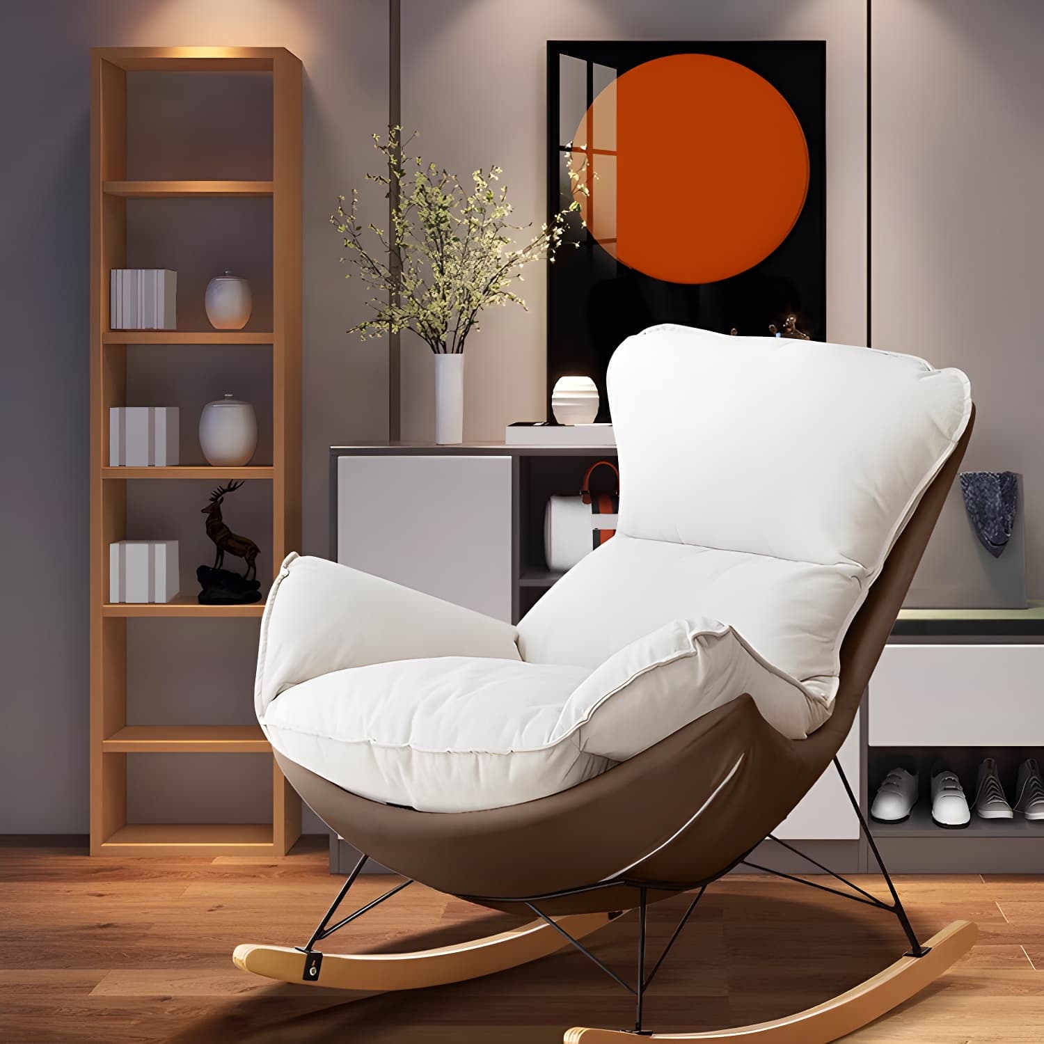 Stylish and Comfortable Modern Upholstered Rocking Chair with Removable Back Cushion - image 11
