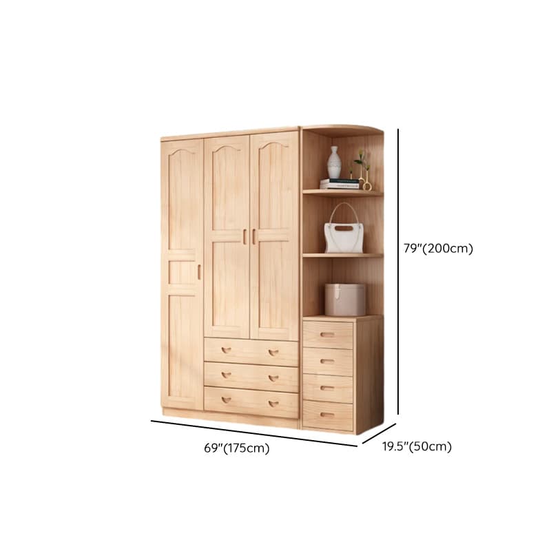 Modish Natural Color Reclaimed Wood Wardrobe Armoire with Soft Close Drawer, Soft Close Door - image 25