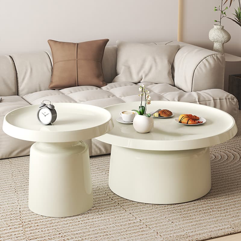 Modern Pedestal Non-Upholstered Round Nesting Coffee Tables Metal Top and Base - image 13