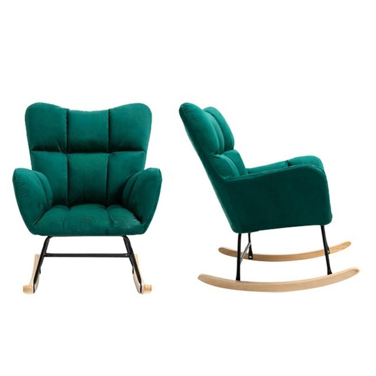 Stylish Modern Upholstered Rocking Chair with Tufted Design and Wood Legs - Support Up to 398 lbs - image 15