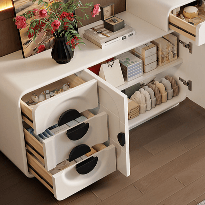Modish Large/Standard Vanity Set with Lumber Table Top, White Seating, 5 Drawers, Light Up Mirror, and Chair - image 4