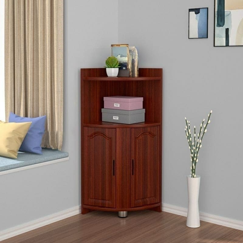 Modern Wood Corner Accent Cabinet with Open Shelves Wood Doors and 1 Cabinet for Living Room