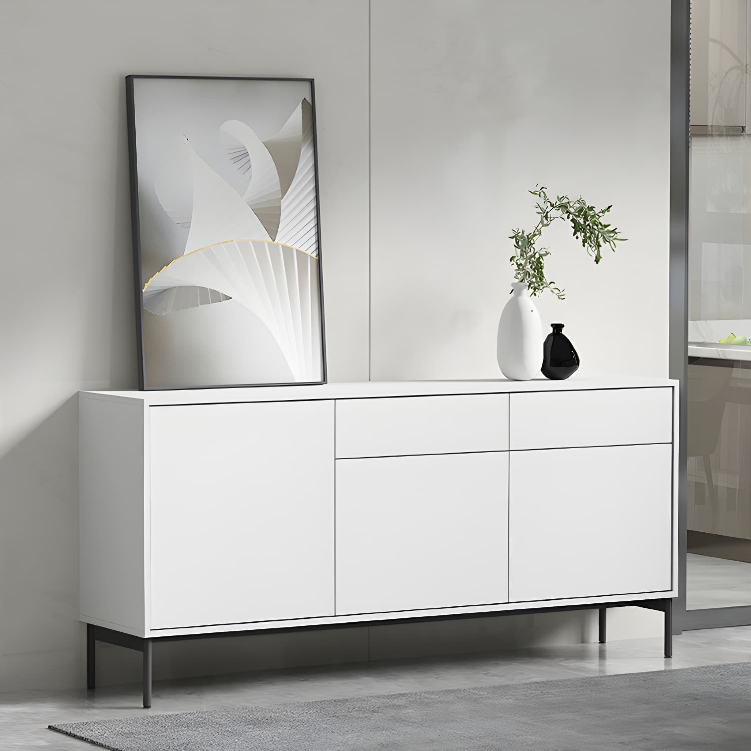 Wooden Rectangle Sideboard Cabinet Modern Kitchen Sideboard for Home - image 14
