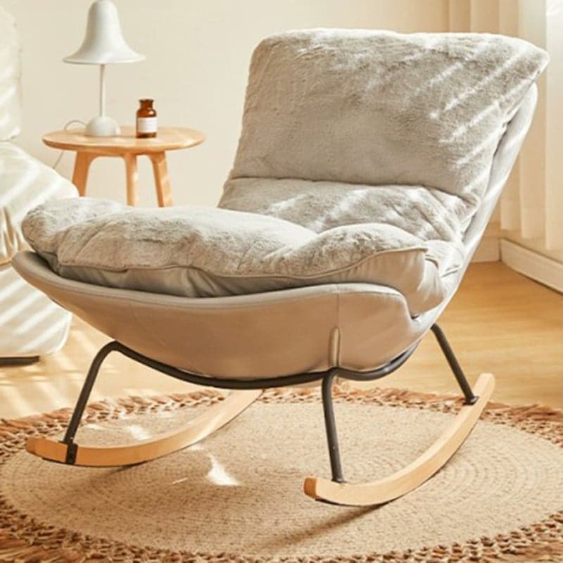 Stylish and Comfortable Modern Upholstered Rocking Chair with Natural Wood Legs
