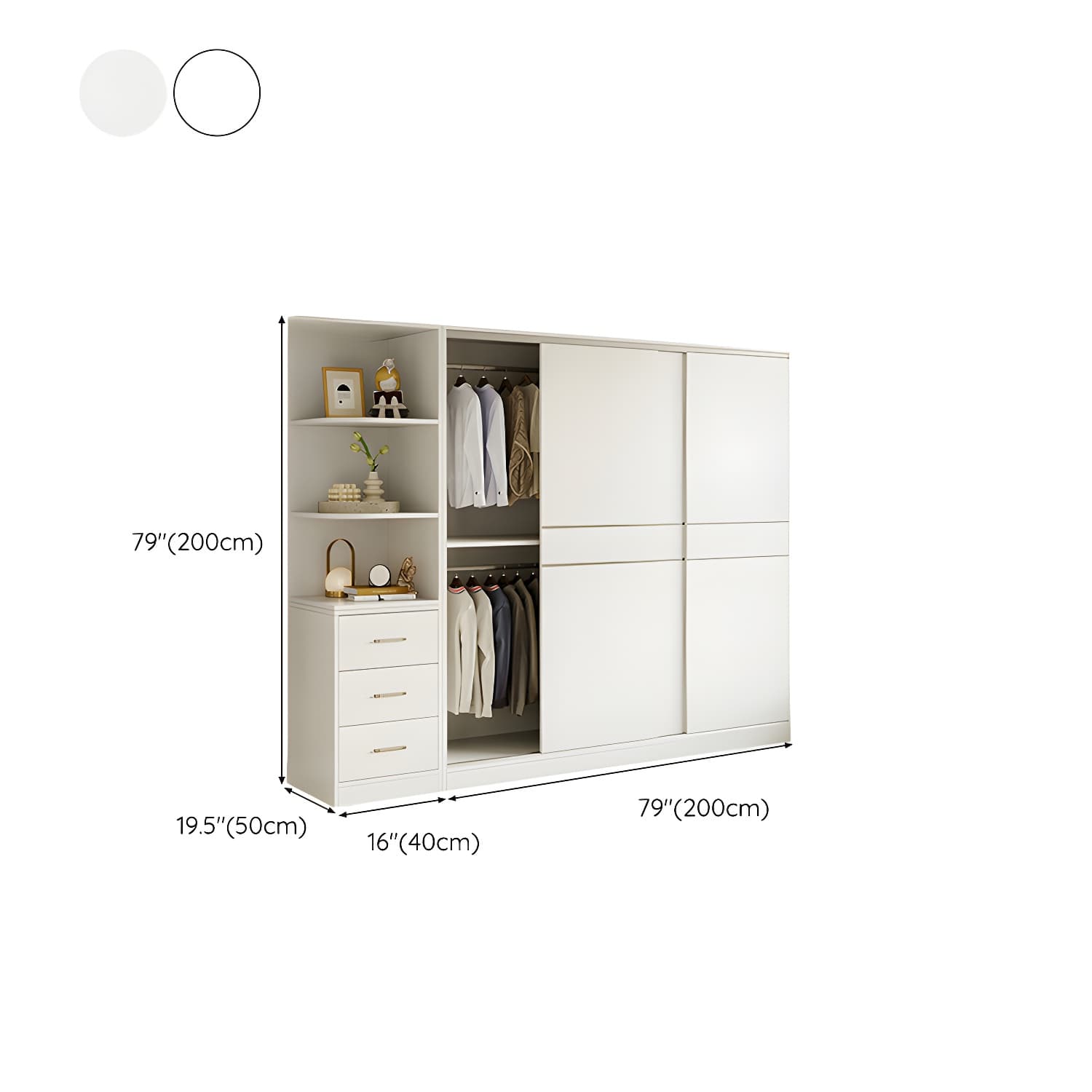 Fashionable Sliding Door Storage Wood Wardrobe with Metal Clothing Rod and Shelves in White Color - image 29