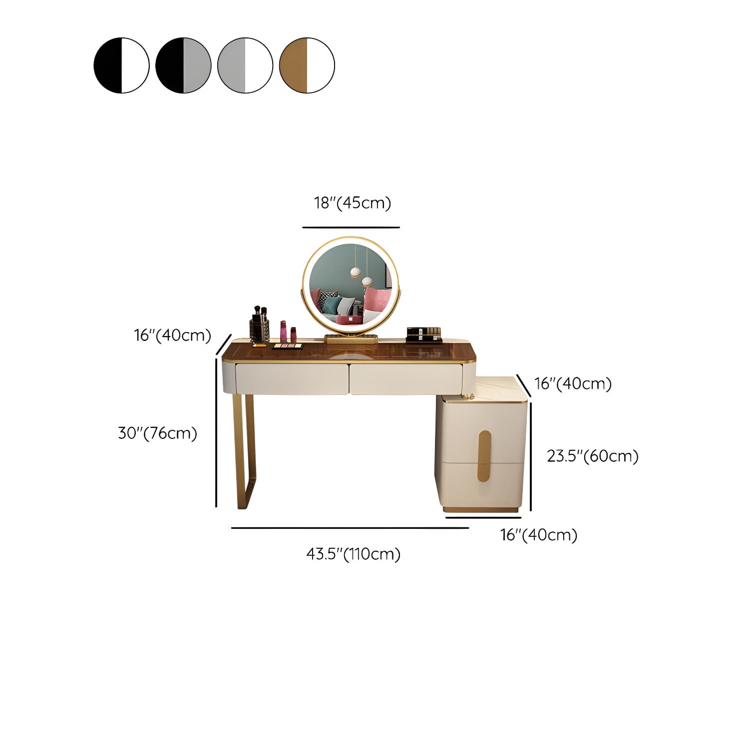 Glass Top Standing Makeup Vanity Set Lighted Mirror Makeup Vanity - image 18