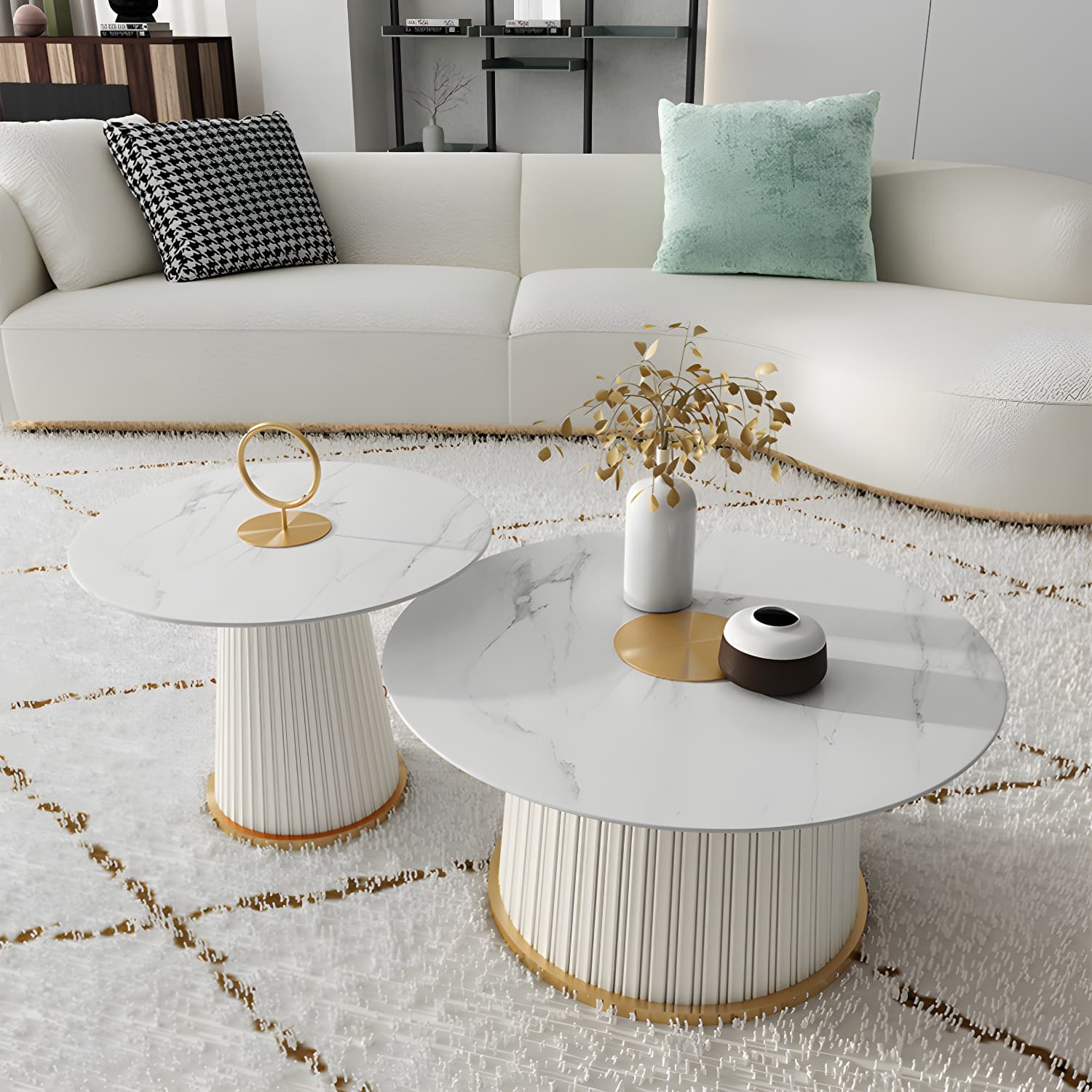 Modern Metal Cocktail Table Round Pedestal Coffee Table - White - image 4