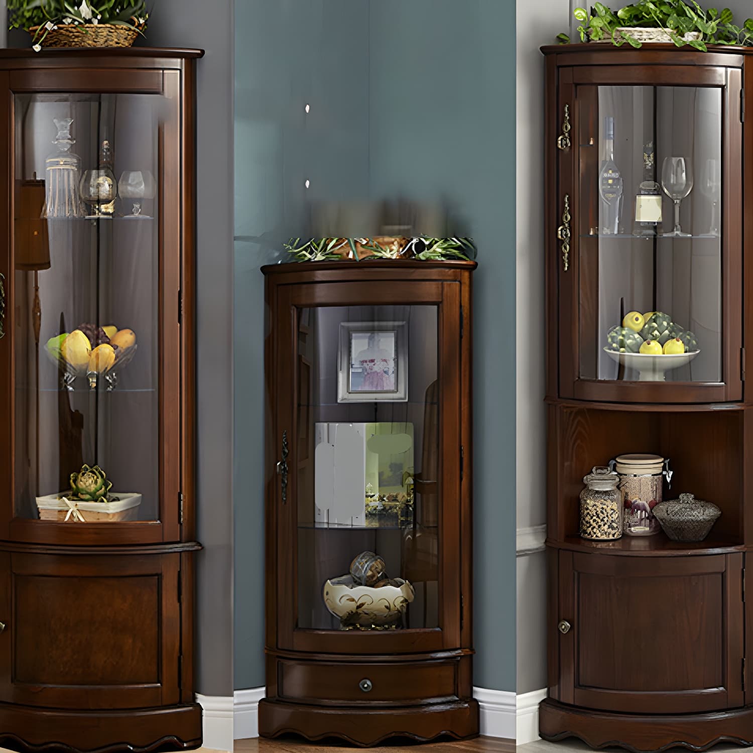Glass Paned Solid Wood Corner Rustic Accent Cabinet with Doors - image 3