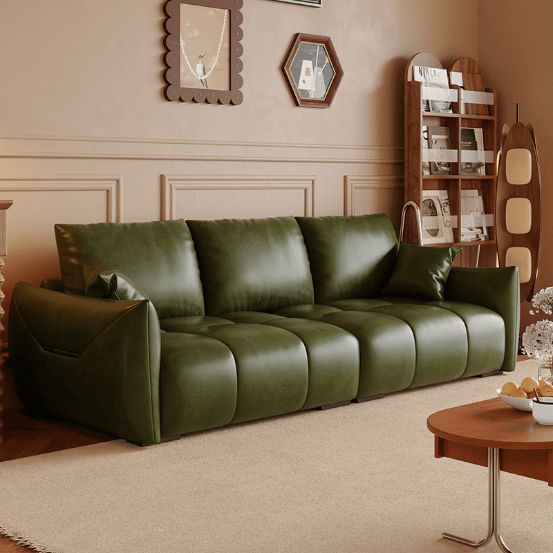 Modern Solid Color Scratch-defiant Standard Sofa in Light Gray/Emerald Green/Auburn, 3-seater with 2 Pillows - image 8