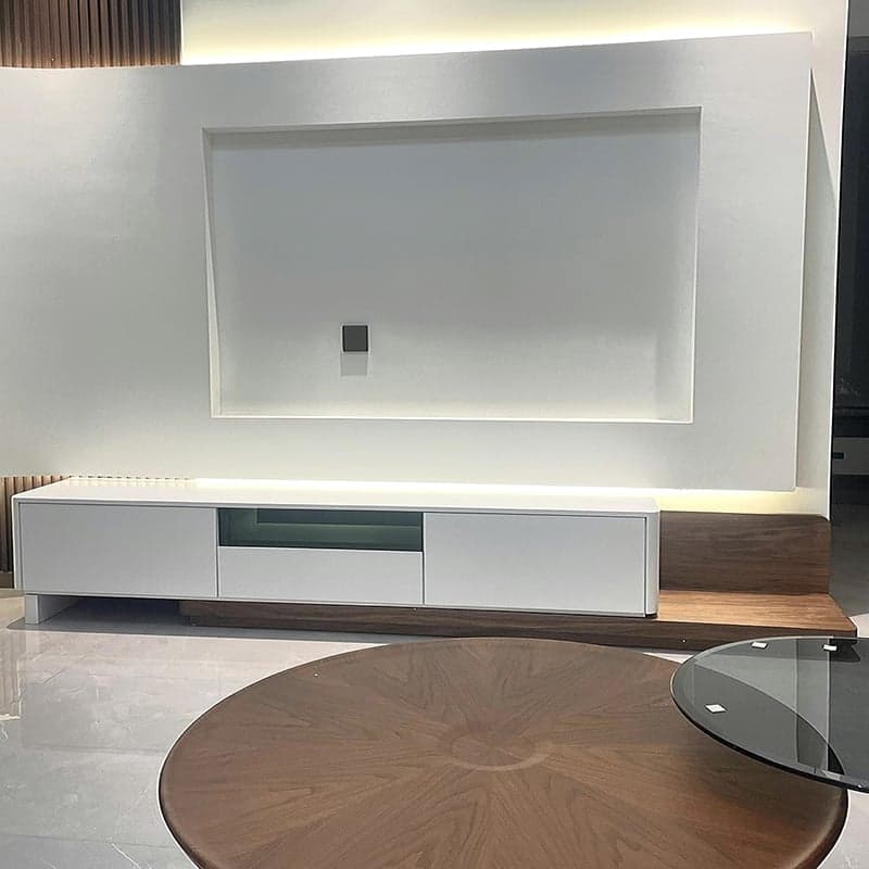 Art Deco Real Wood TV Stand with Shelf, 2 Drawers, Locker, and Cable Management - image 4