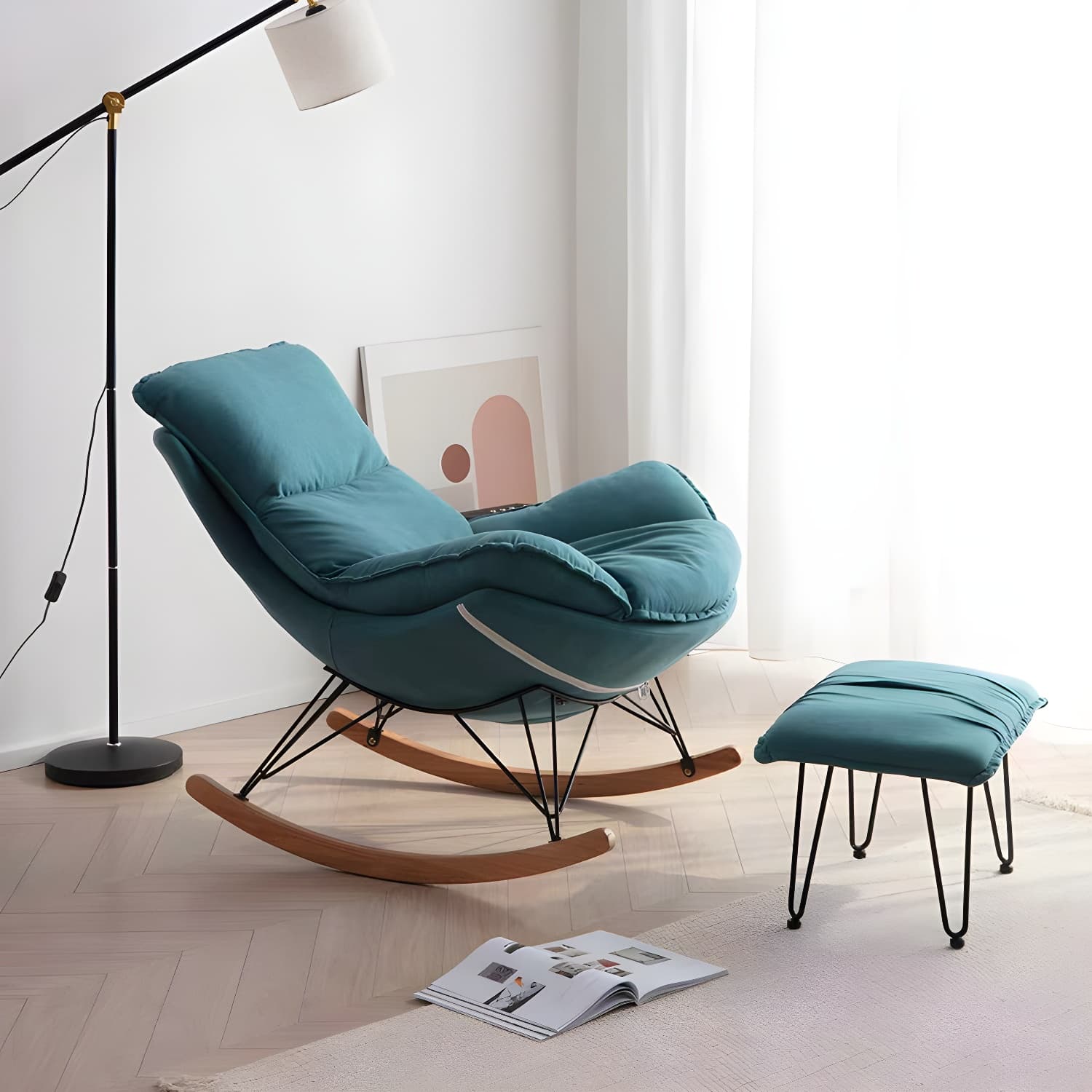 Upholstered Rocking Chair Contemporary Rocker Chair with Ottoman - image 15