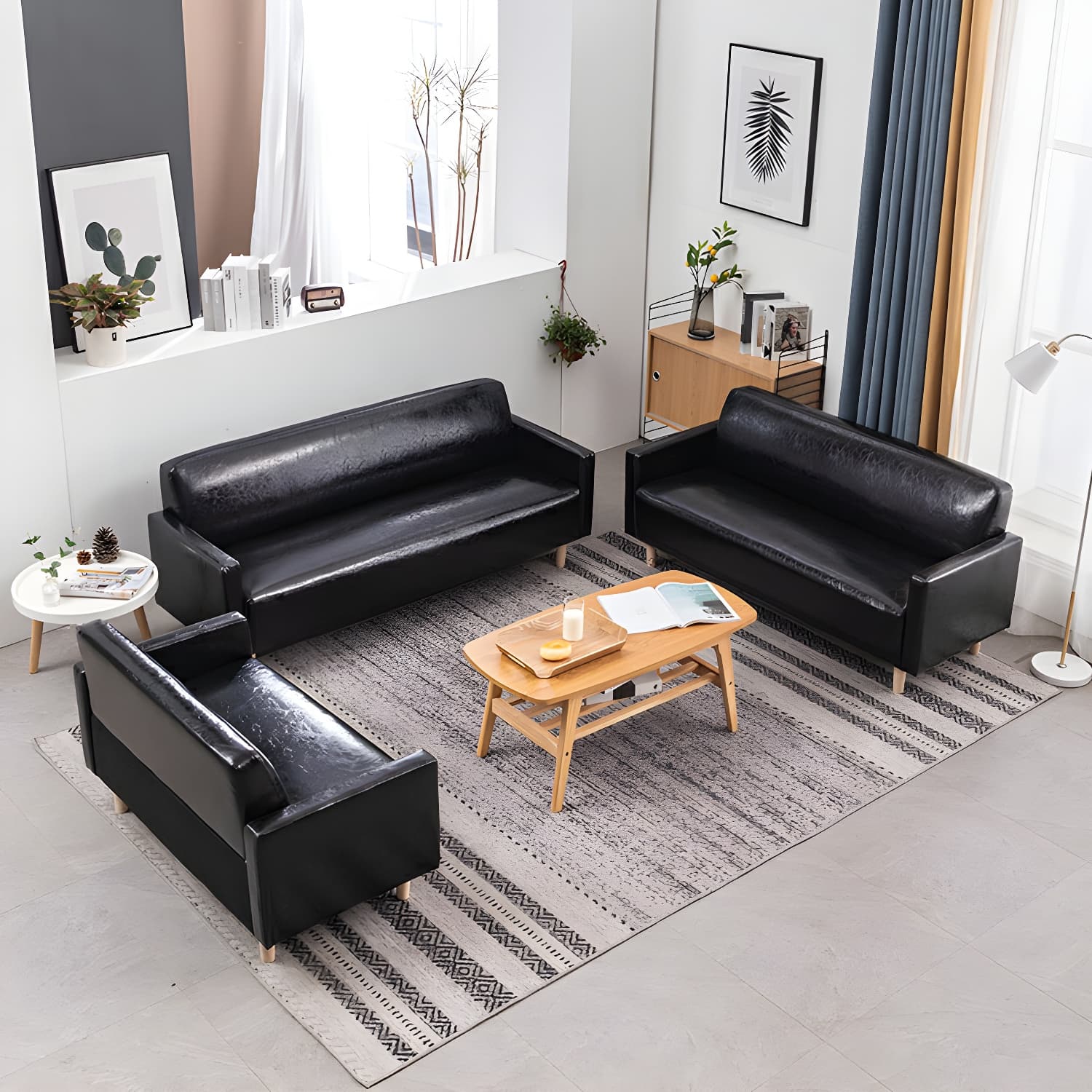 Scandinavian Tuxedo Arm Sofa with Tight Back 27.16" High Faux Leather - image 15