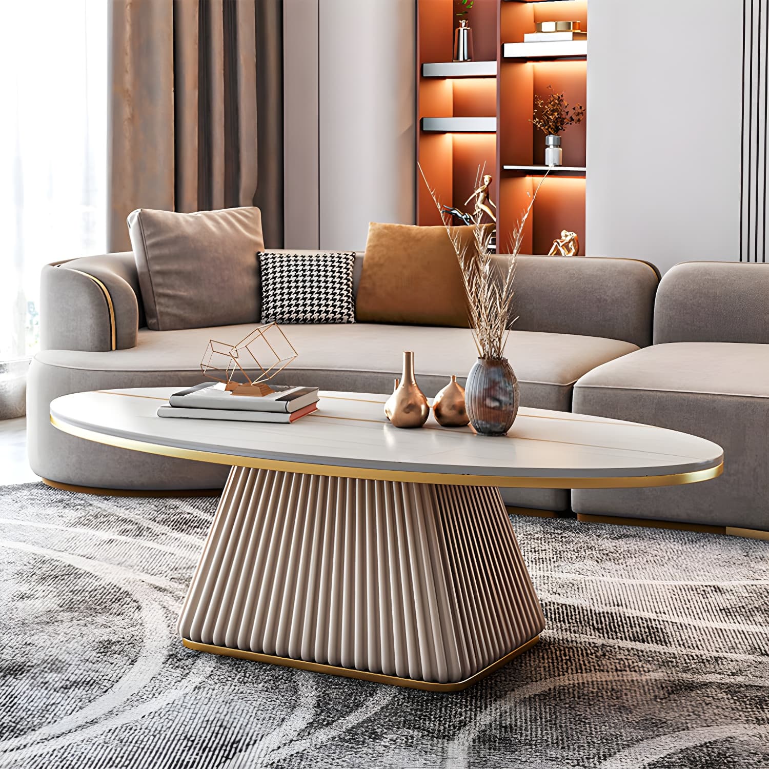 Elliptical Stone Coffee Table Pedestal 1 Single Cocktail Table - 17.72" H - image 14