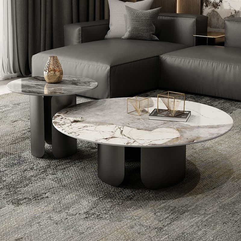 Glam Style Round Coffee Table with Sleek Stone Top and Sturdy Iron Base - image 5
