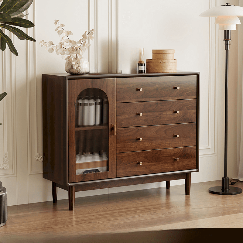 Independent Composite Wood Utility Storage Cabinet with Cabinet, Glass Door, Flexible Shelf, and Cabinet Knobs in Cocoa