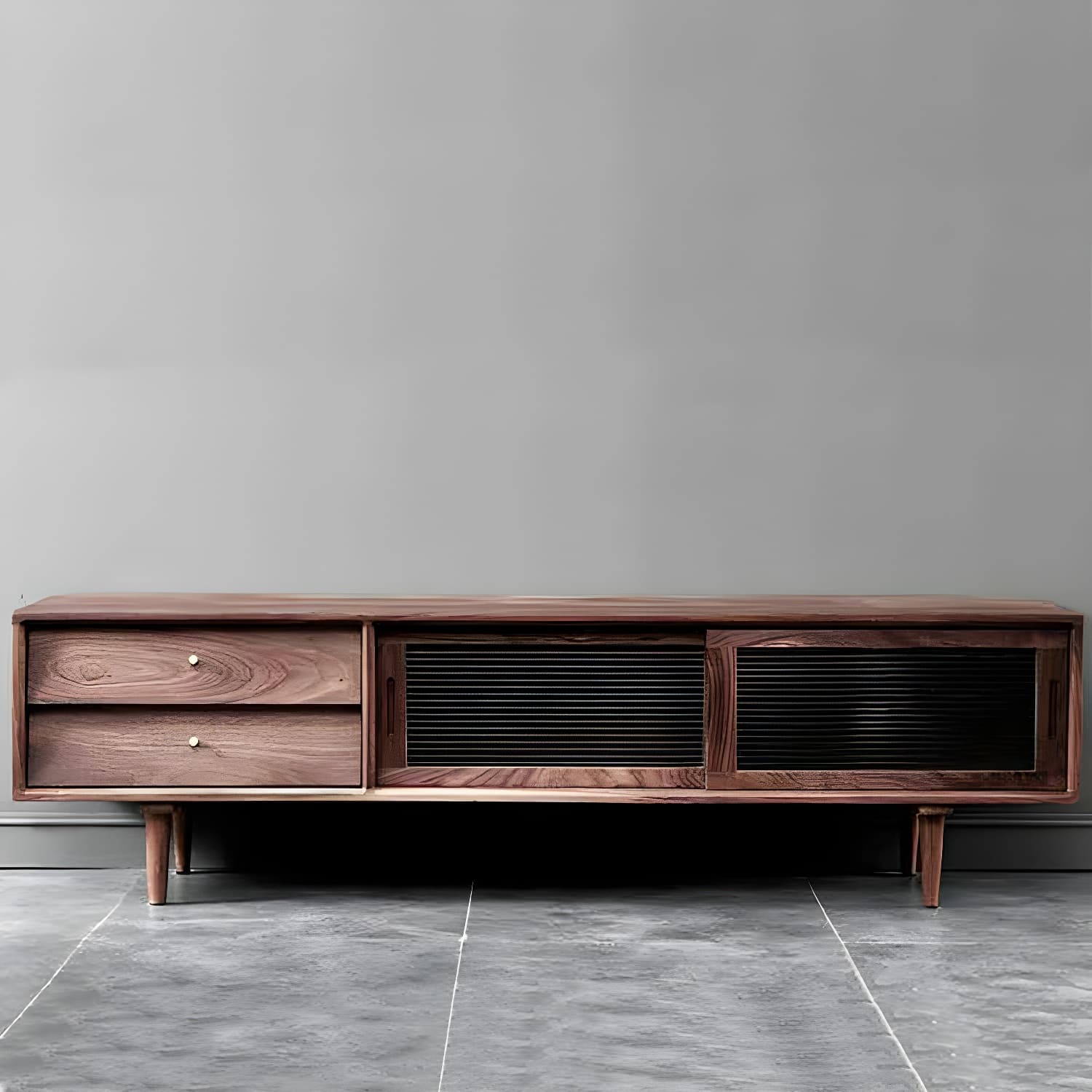 Industrial TV Media Stand Solid Wood 2 Drawers Stand Console - image 4