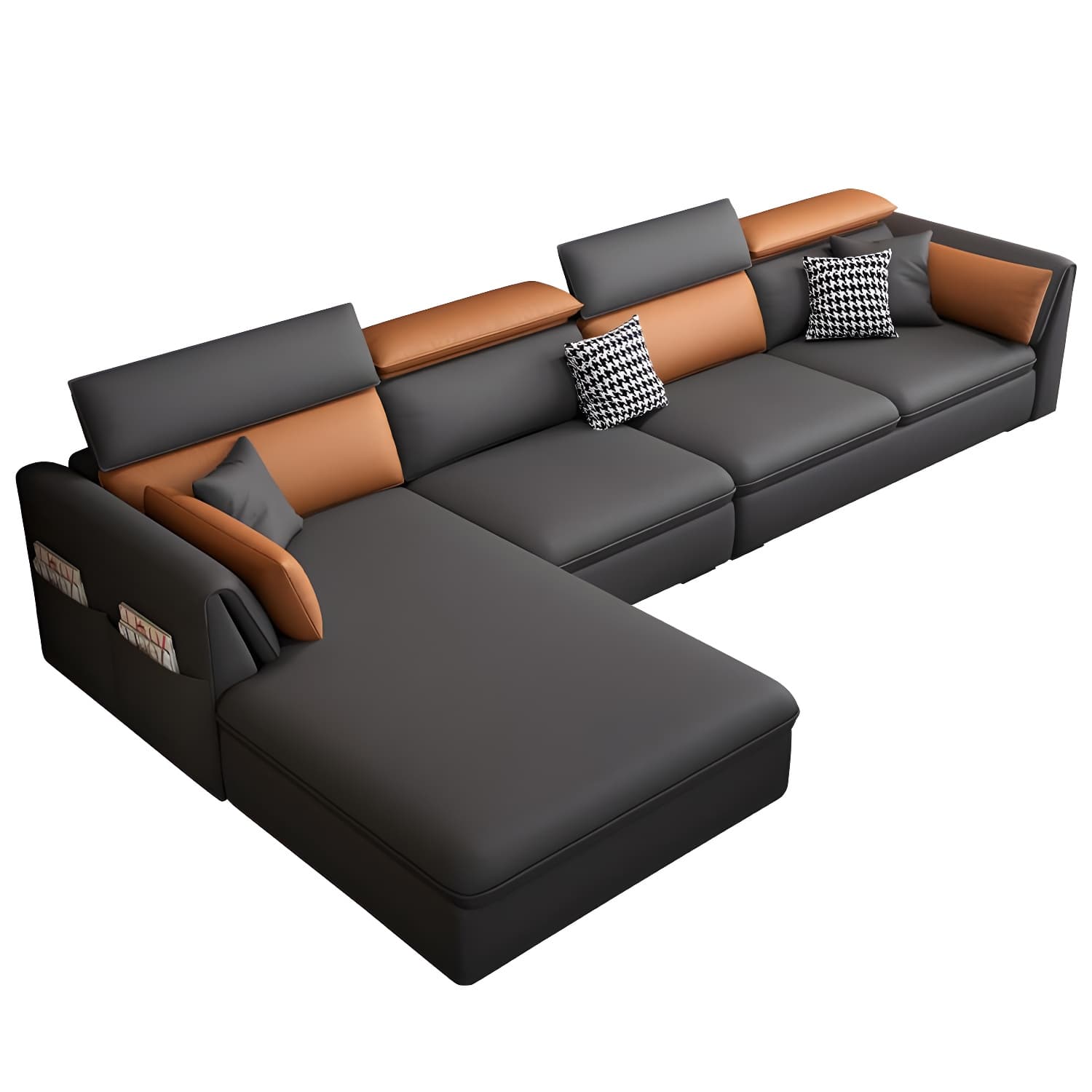 Gray Tech Cloth Large Over 109 in Pine Wood Non-Tufted Pocket Storage Gray Sectionals - image 5