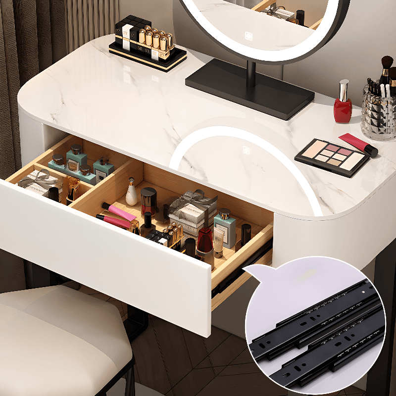 Casual Small/Standard Vanity Set with White Chair, Iron Frame, Drawer, and Mirror Lights - image 5