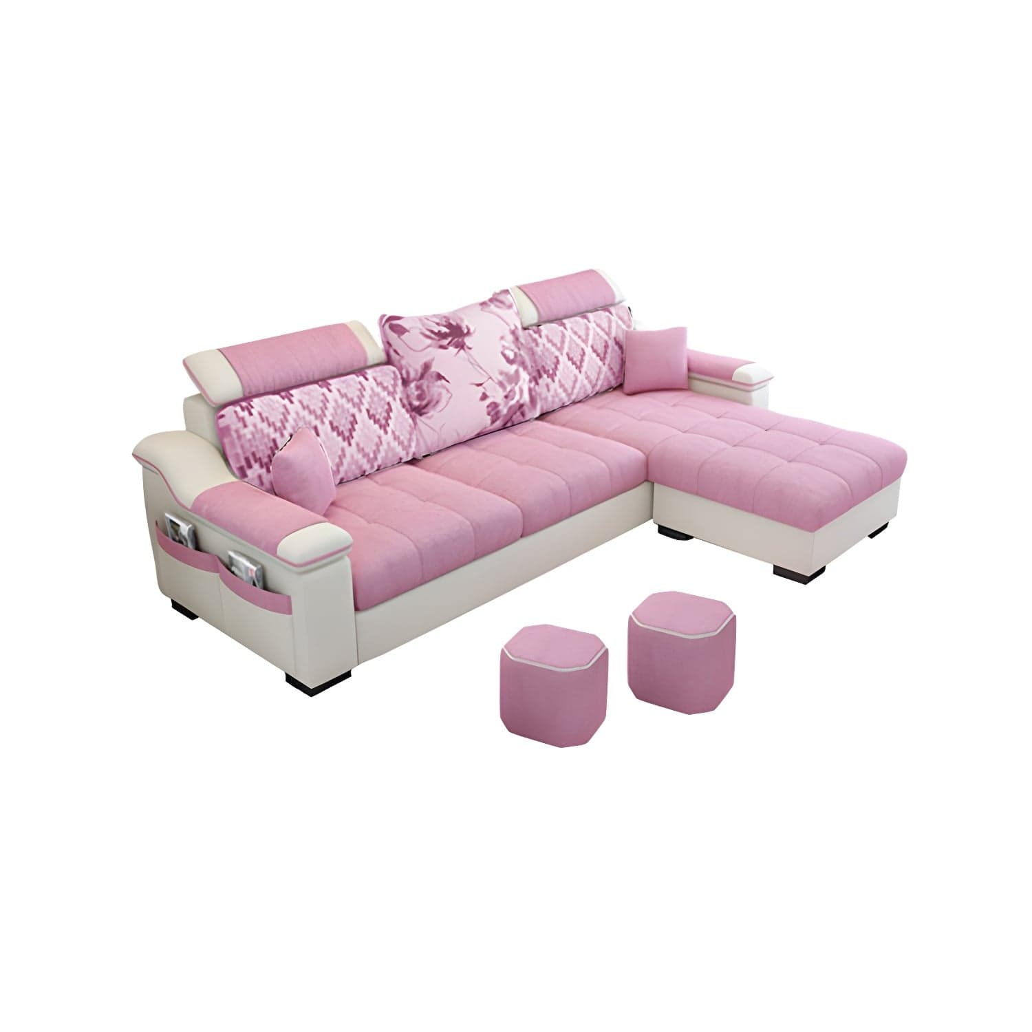 Modern Reversible Straight Sectional Sofa with Ottoman in Linen Upholstery, Sloped Arms - image 7