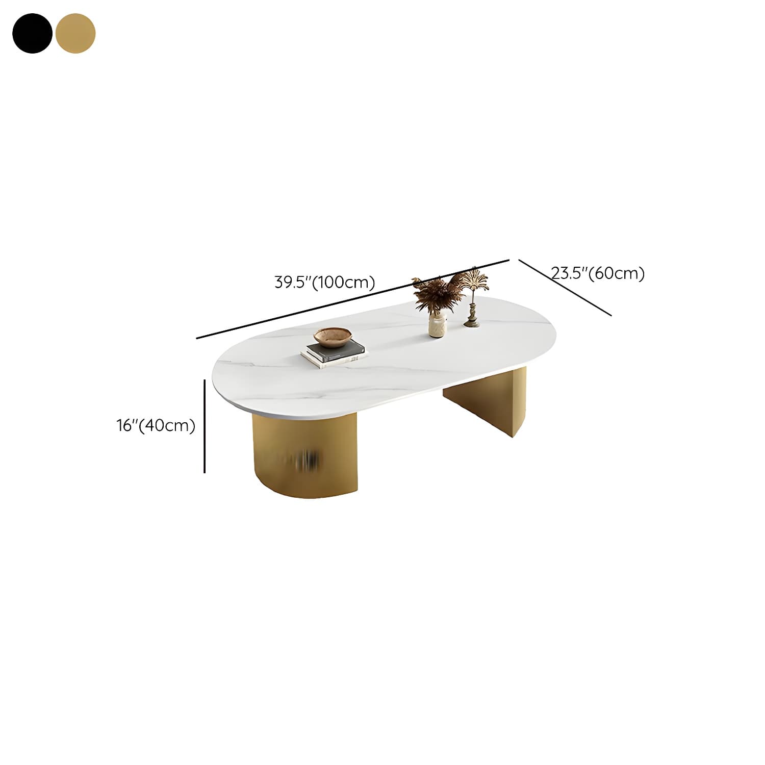 Modern Oval Stone Coffee Table with Double Pedestal Base for Living Room - image 9