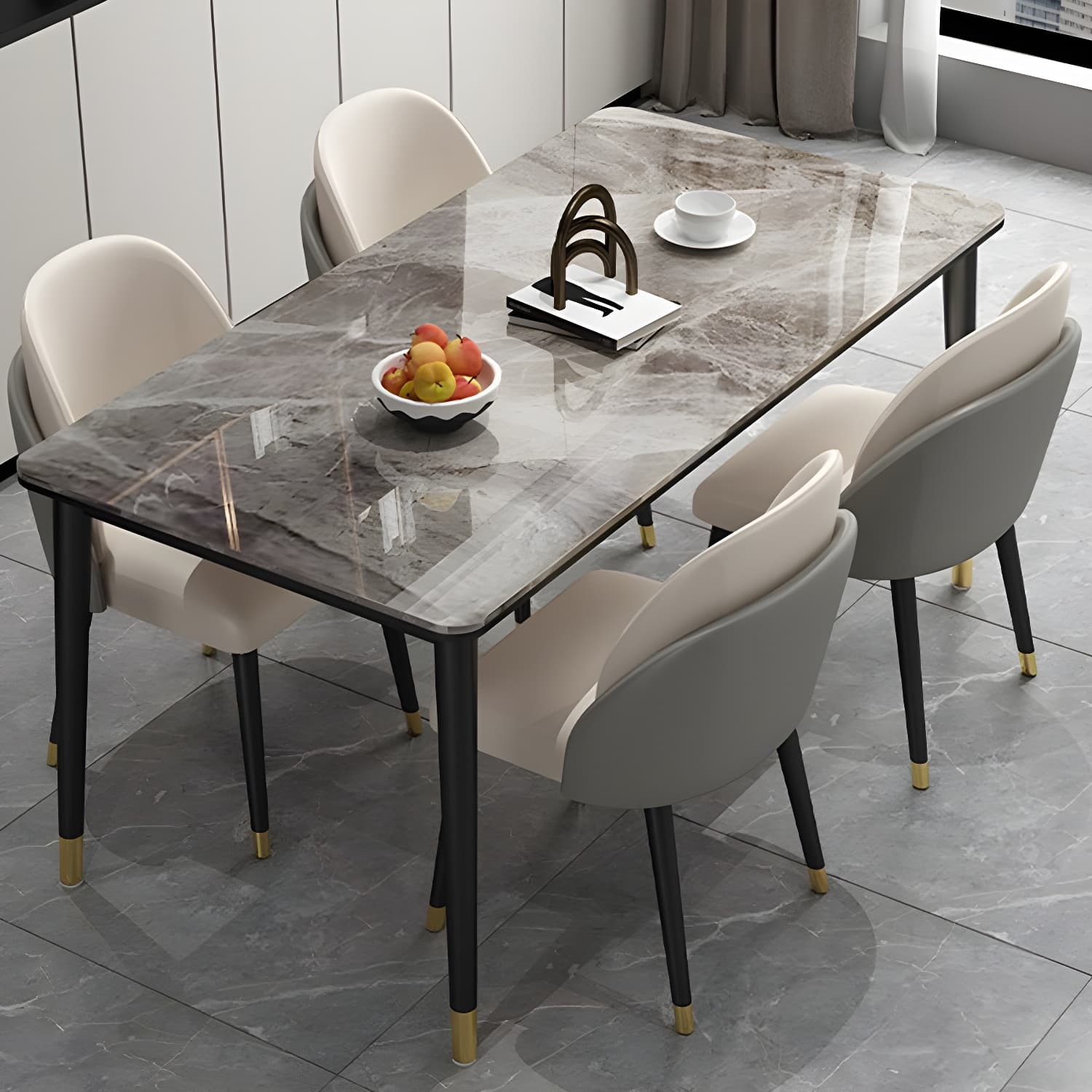 Glam Iron Dining Table Set 1/2/5/7 Pieces Rectangle Dinette Set with Sintered Stone Top - image 10