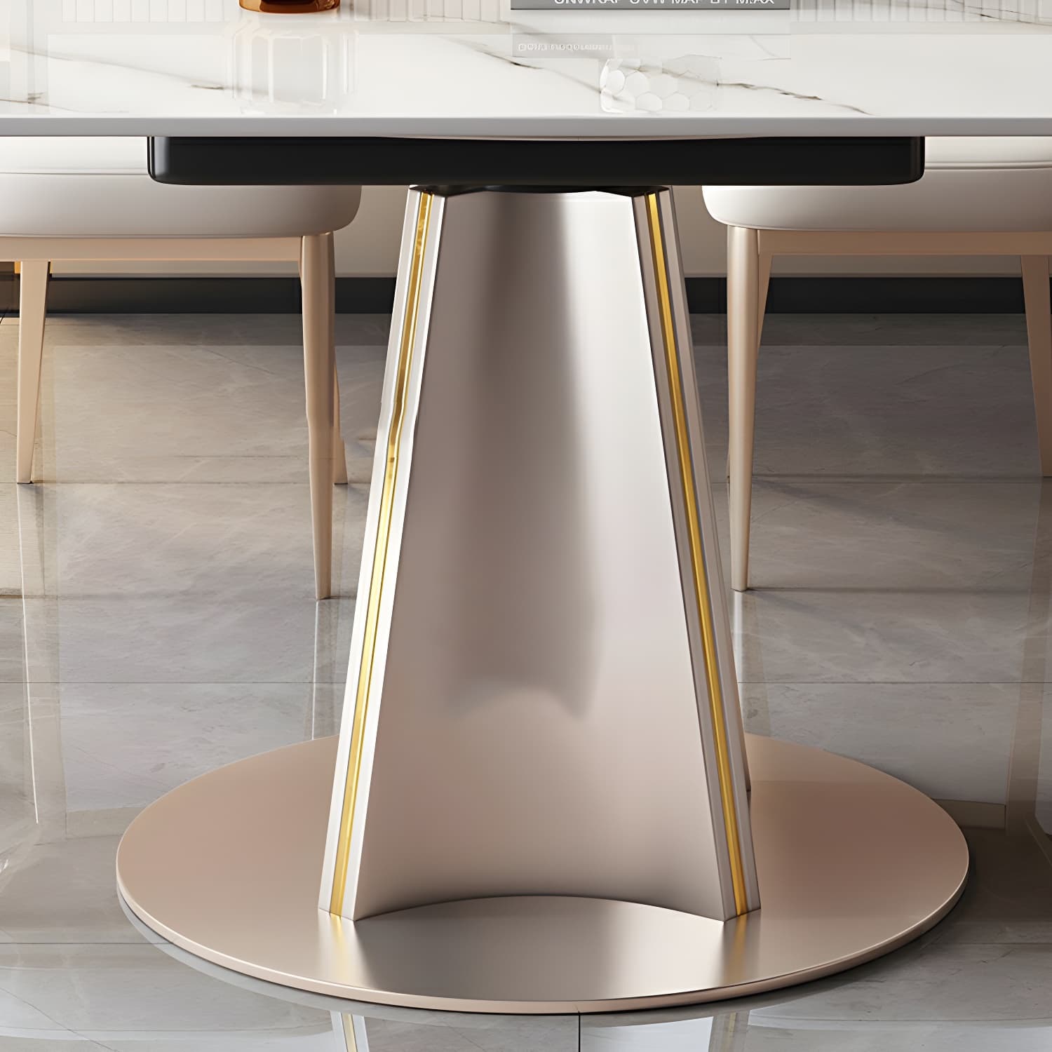 Glam Round Dining Set with Gold Pedestal Base and Self-Storing Leaf - Extension Feature - image 6