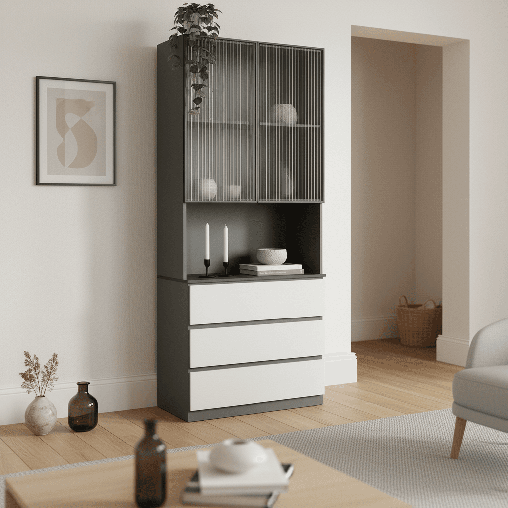 Trendy Sideboard with 3 Drawers, Cupboard, Wide/Standard/Narrow Sizes, 2/1 Shelves, Cabinets, and Glass-panel Door - image 41