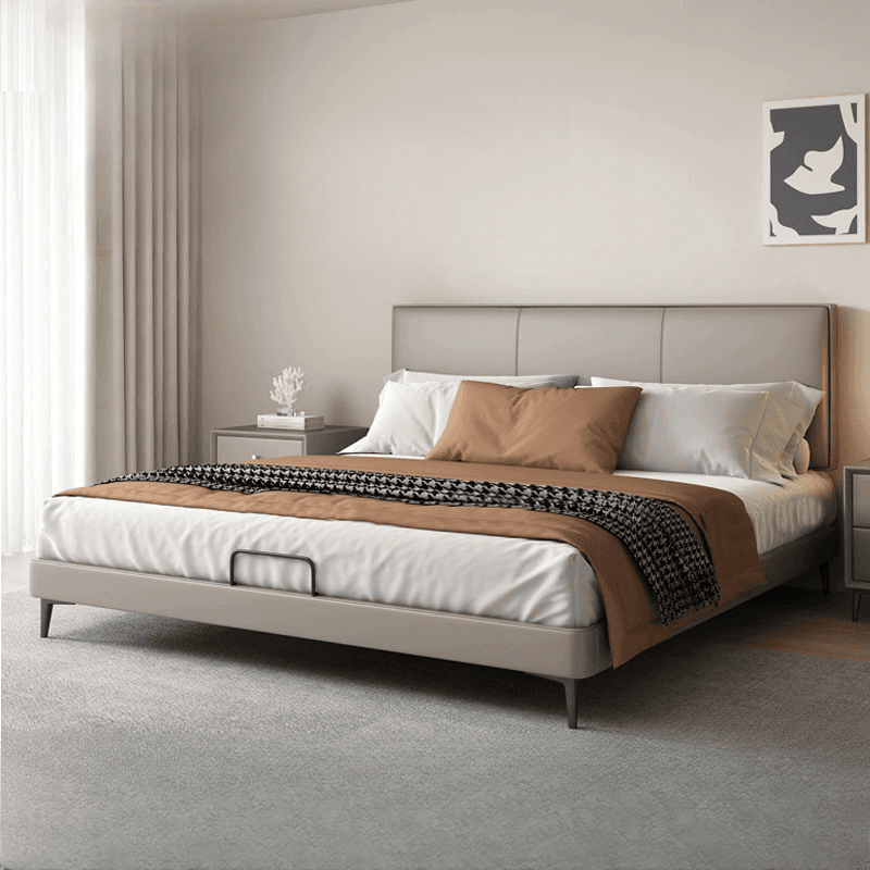 Grey Solid Color Platform Bed with Timber Frame for Living Room