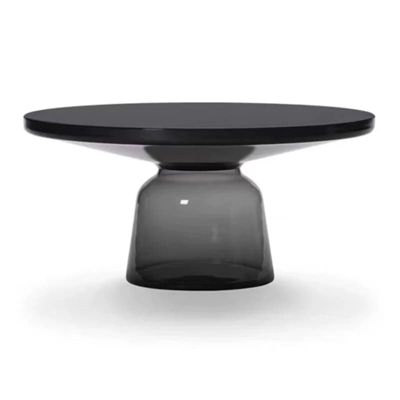 Small Size Modern Round Black Glass Coffee Table - Pedestal Base, Non-Upholstered - image 12